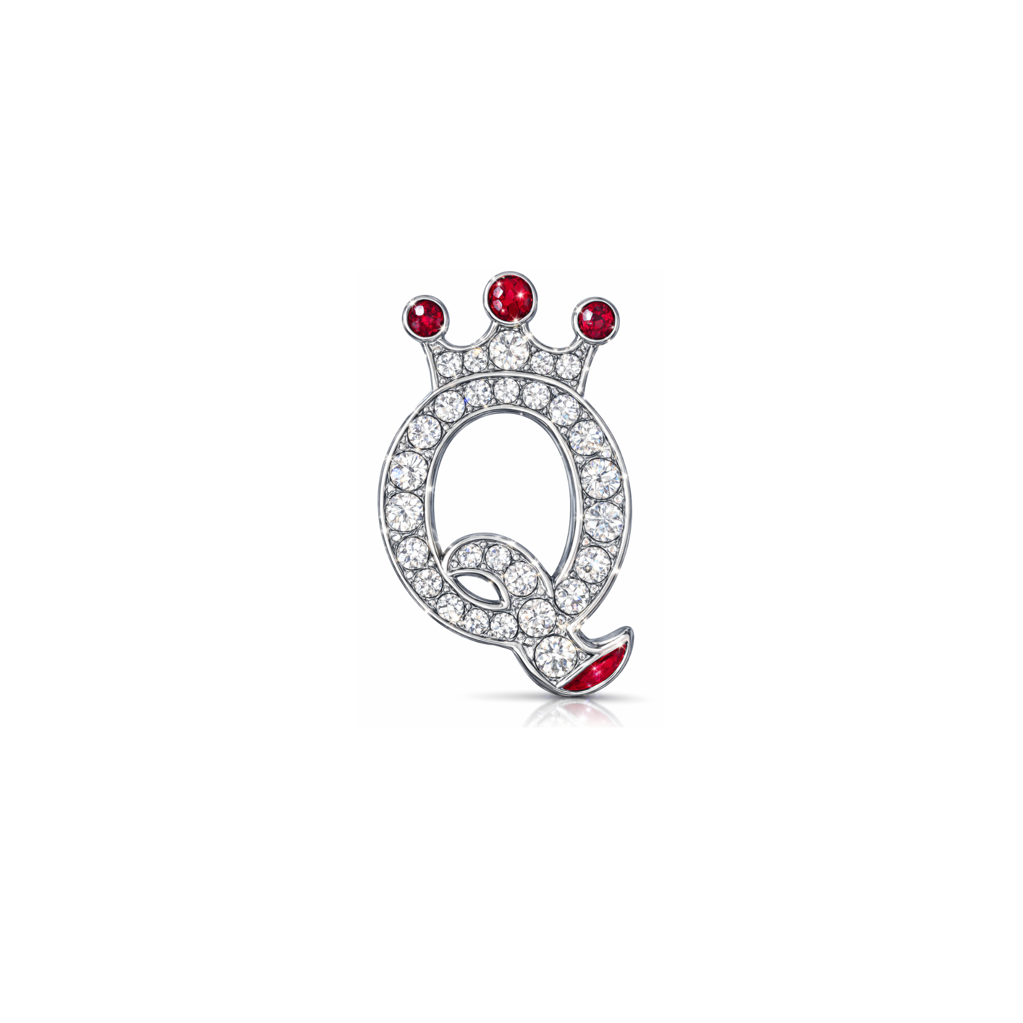 The Queen Pendant Necklace with CZ Pavé and Red Stone Crown