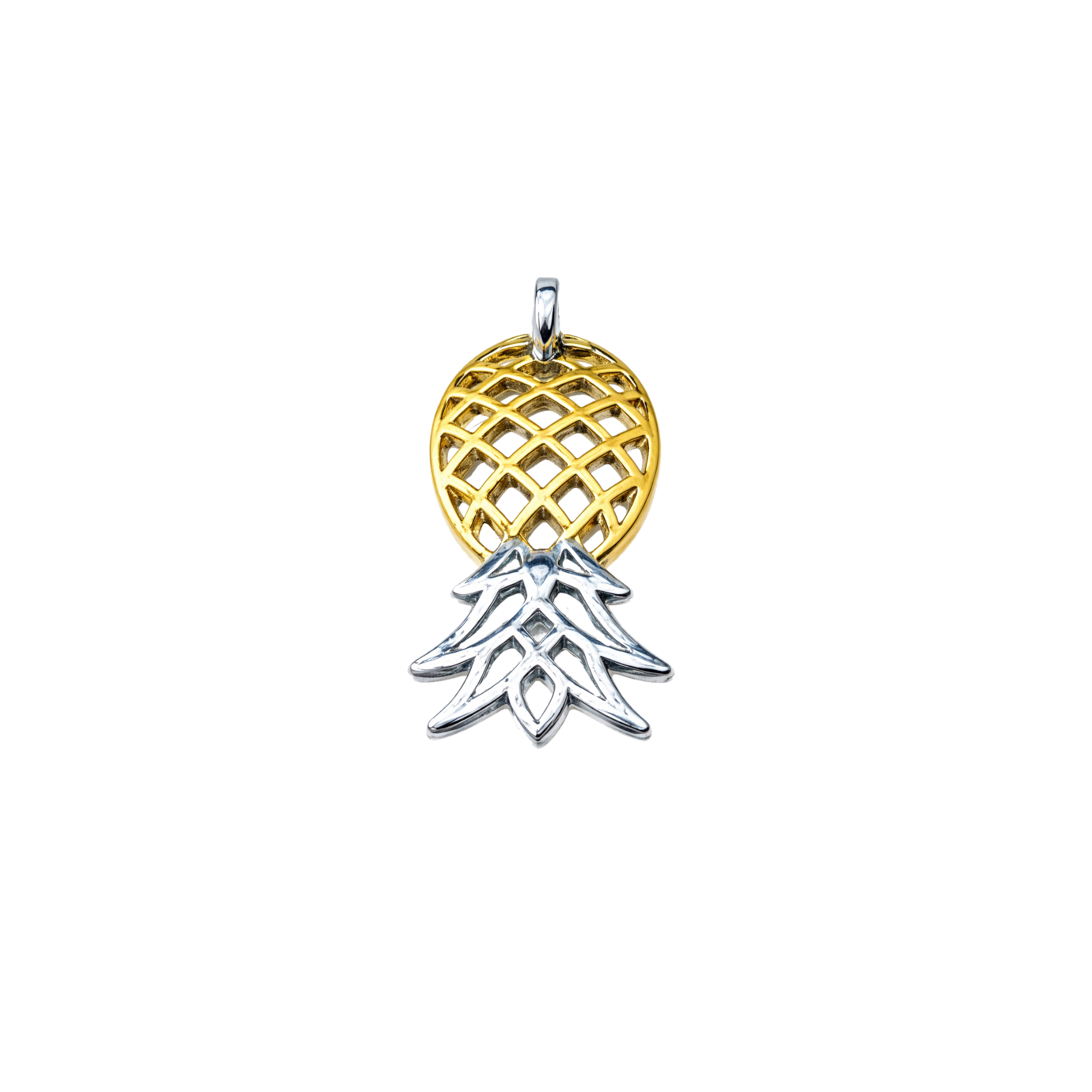 Upside Down Pineapple Necklace: Stainless Steel Two Toned Swinger Pendant