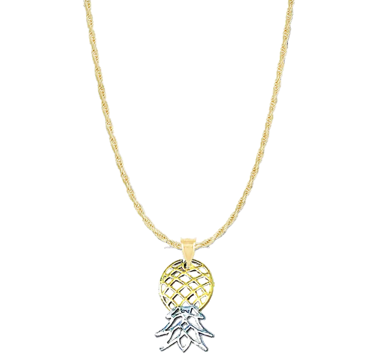 Upside Down Pineapple Necklace: Stainless Steel Two Toned Swinger Pendant