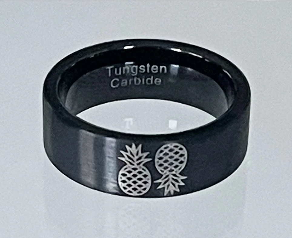 Black Tungsten Carbide Swinger Ring: Pineapple Symbol Swinger Ring